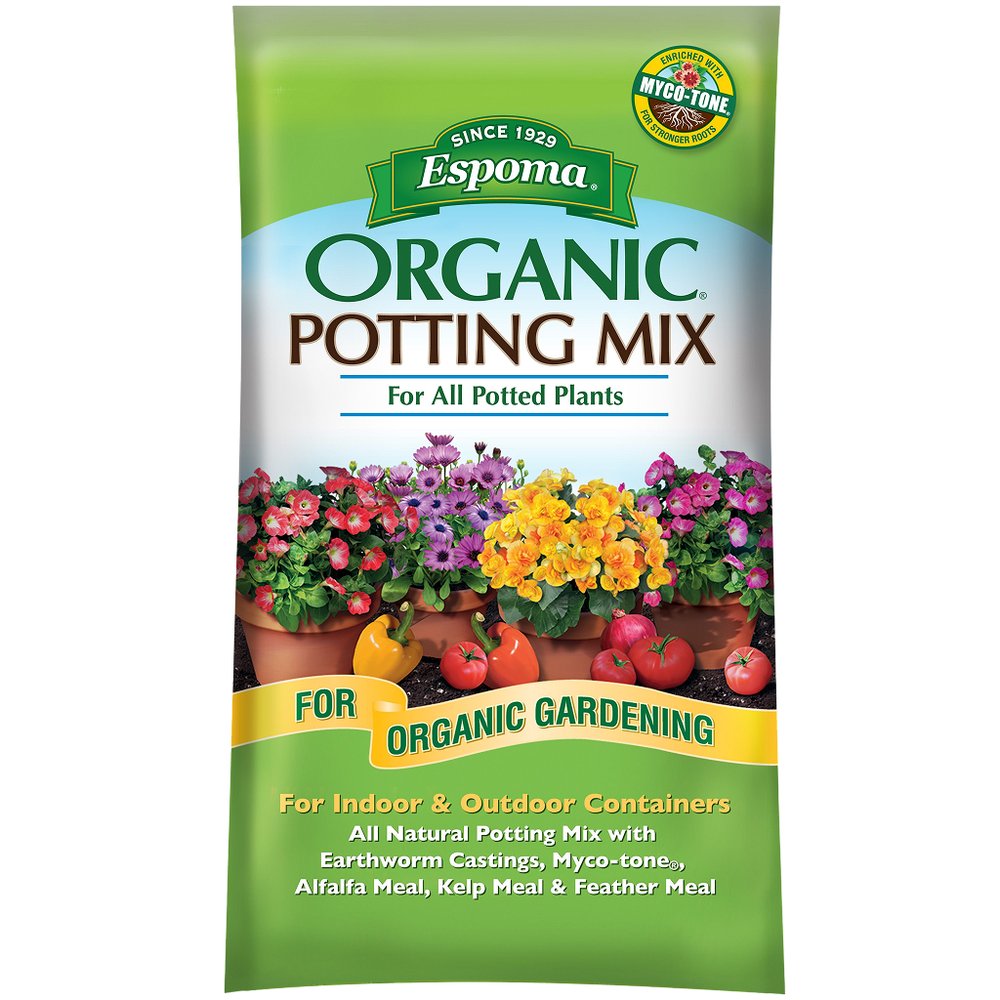 Bag of Espoma Organic Potting Mix.